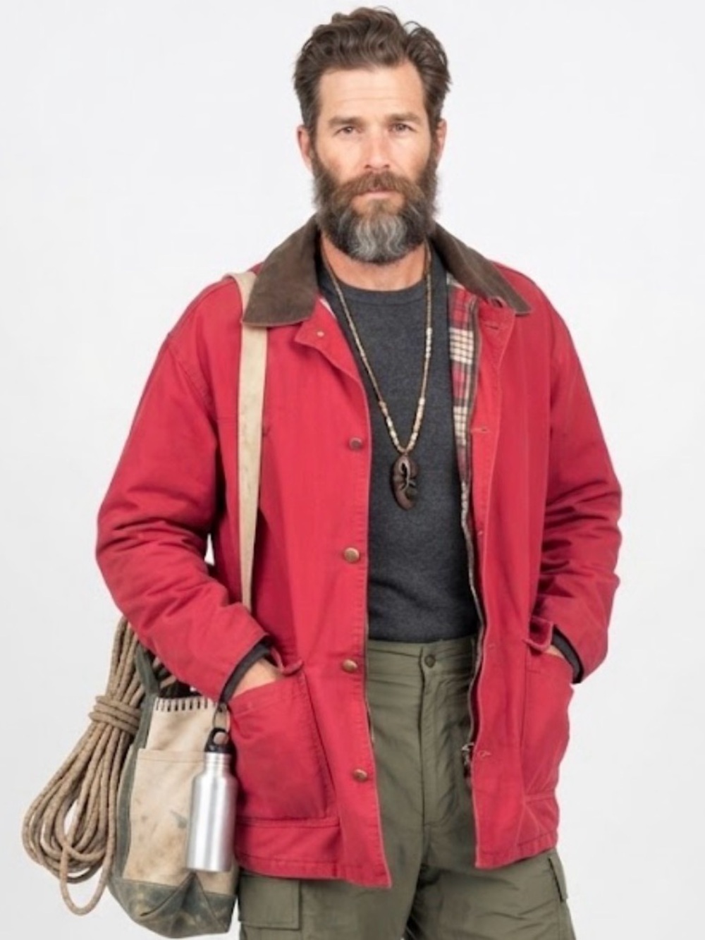 Vintage Marlboro Country Store Red Barn Jacket Plaid Lined Leather Collar SZ XL